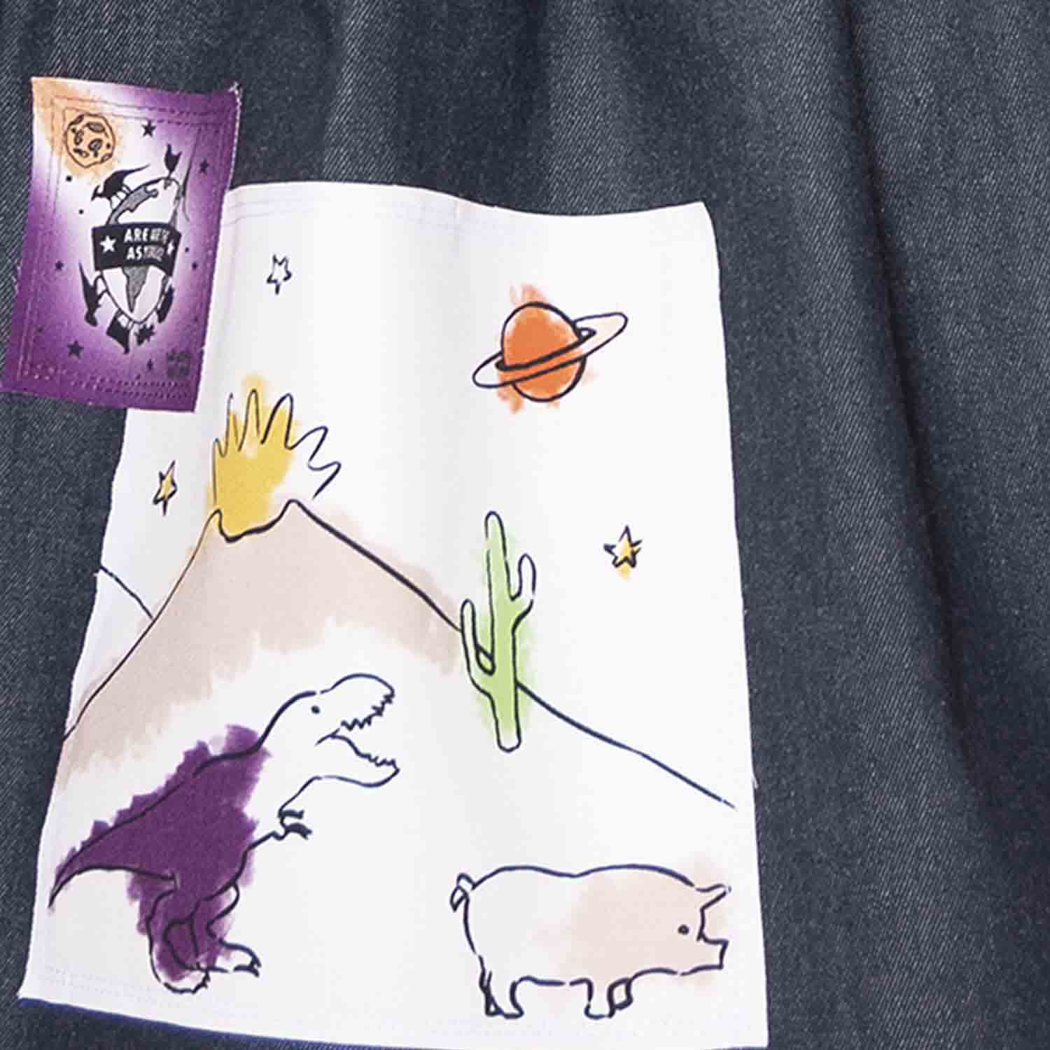 Blue Denim Skirt with Appliqué